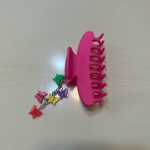 Pink Hair Claw Clip with Butterfly Charms